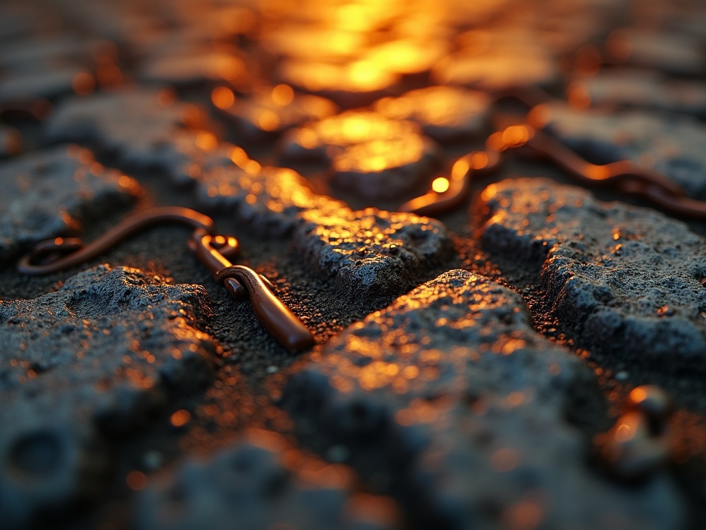 Warm ausgeleuchtete Betonwand mit sichtbarer Bewehrung